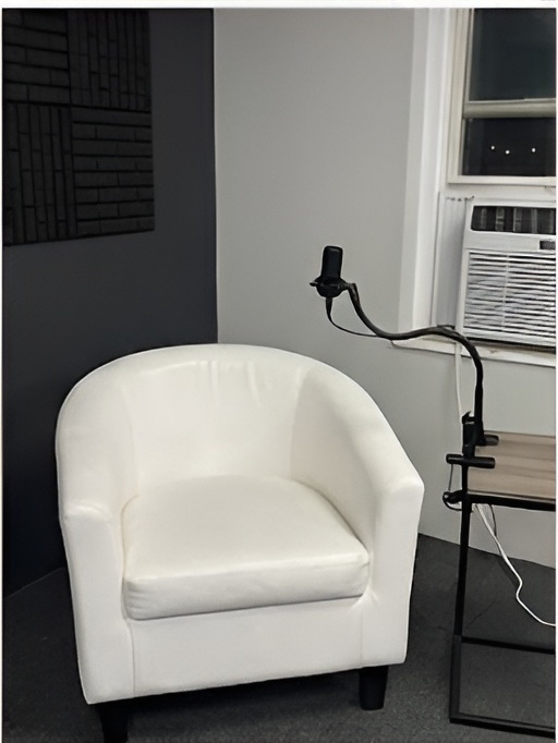 Private office with armchair and microphone arm